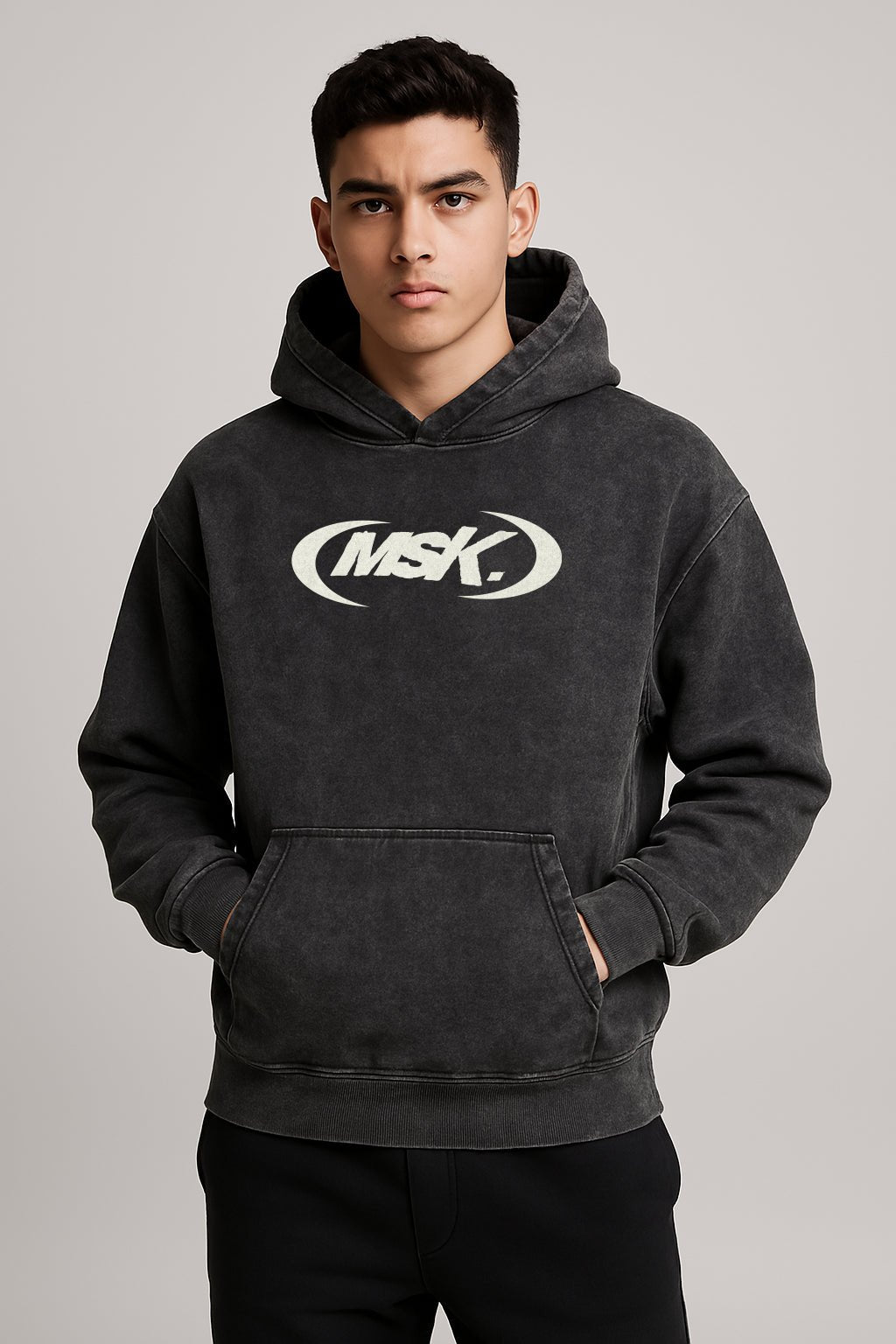 (MSK) GREY ACID WASH HOODIE. - MUSOKA